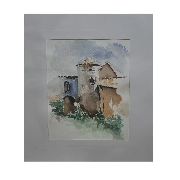 تابلو نقاشی روستا با آبرنگ