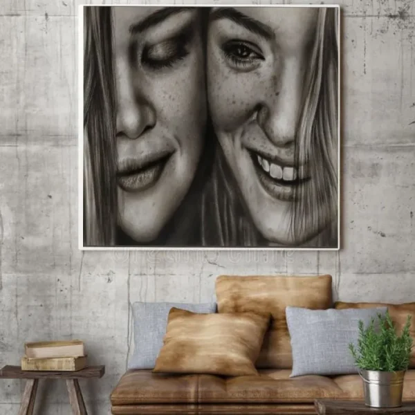 تابلو نقاشی سیاه قلم دختر