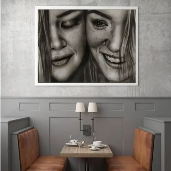 تابلو نقاشی سیاه قلم دختر