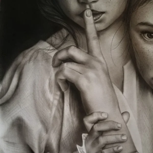 تابلو نقاشی سیاه قلم کودک