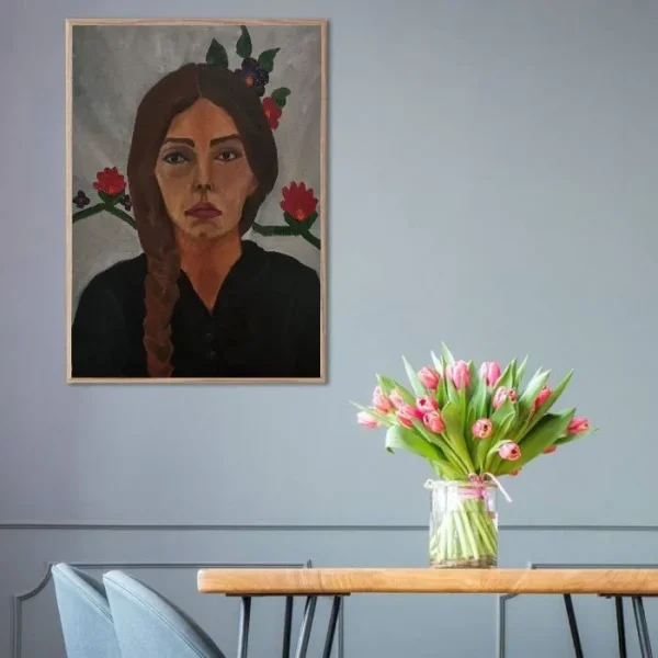 تابلو نقاشی چهره دختروگل