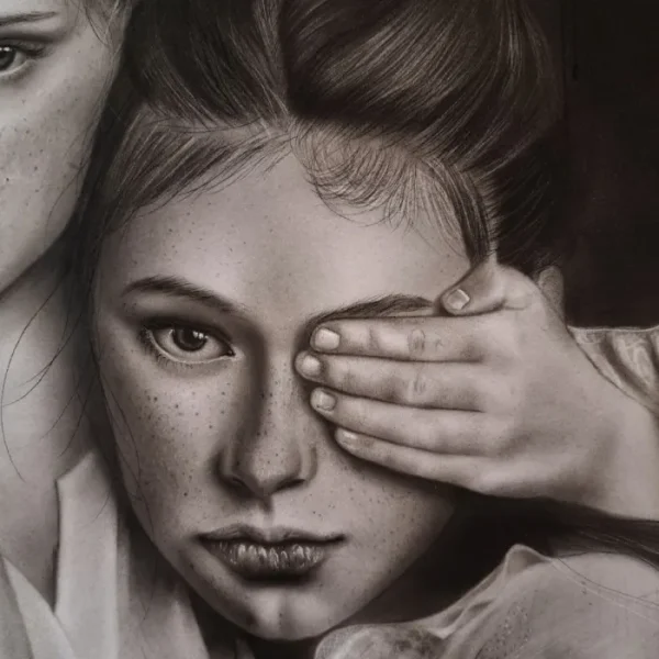 تابلو نقاشی سیاه قلم کودک