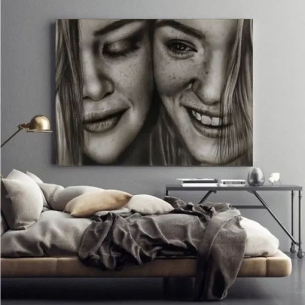 تابلو نقاشی سیاه قلم دختر