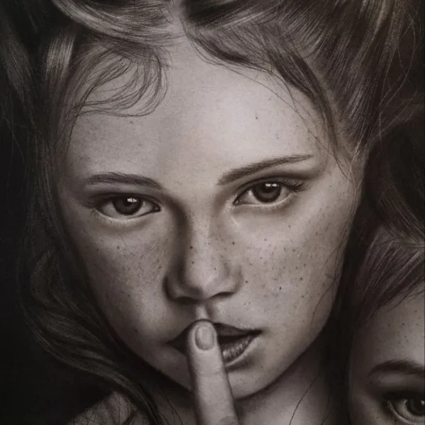 تابلو نقاشی سیاه قلم کودک