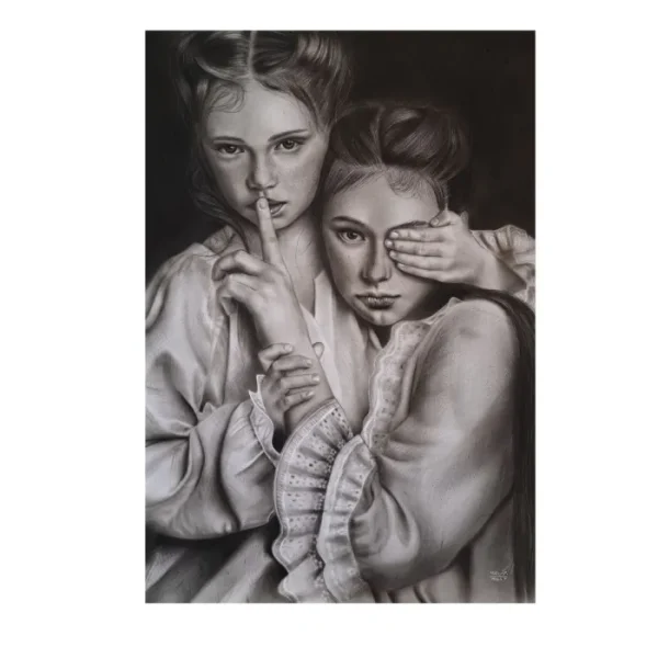 تابلو نقاشی سیاه قلم کودک