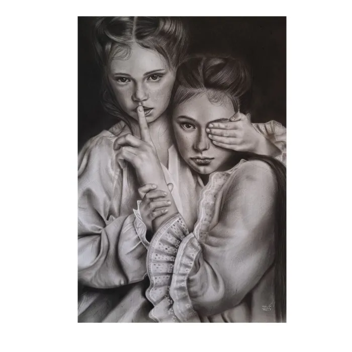 تابلو نقاشی سیاه قلم کودک