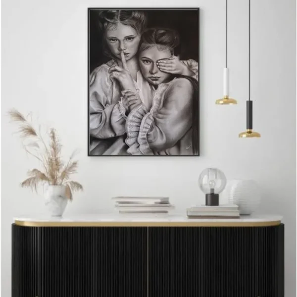 تابلو نقاشی سیاه قلم کودک