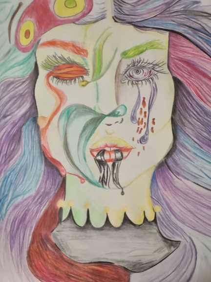 تابلو نقاشی چهره با مدادرنگی