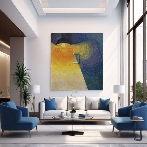 تابلو نقاشی مدرن نور و سایه|اثر انتزاعی با رنگ‌های گرم و سرد