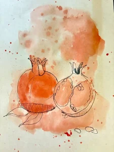 نقاشی شب یلدا با آبرنگ